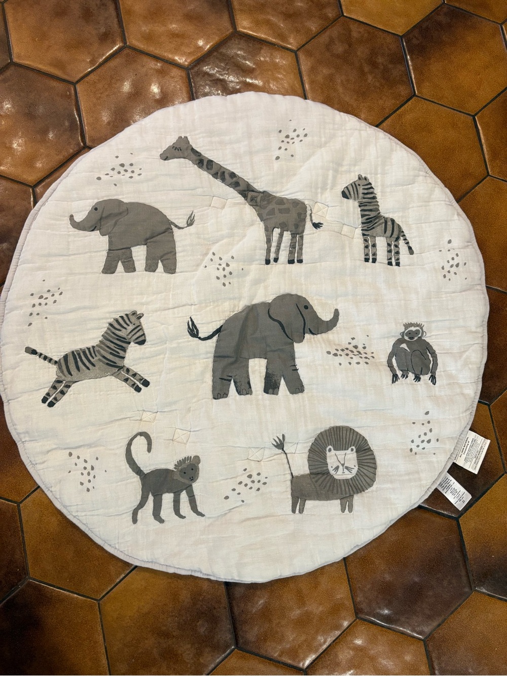 Pottery Barn Kids Gray Safari Animal Round Play Mat